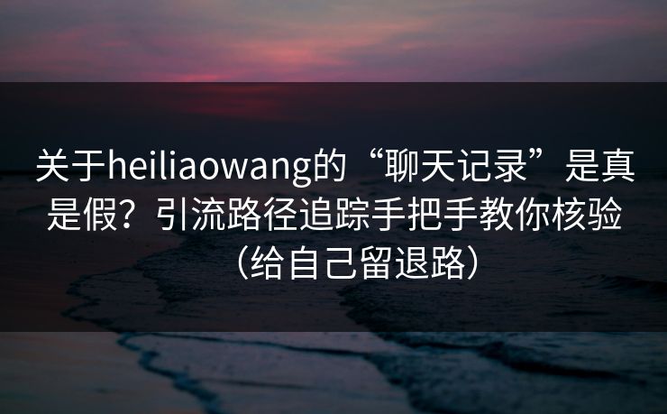 关于heiliaowang的“聊天记录”是真是假？引流路径追踪手把手教你核验（给自己留退路）